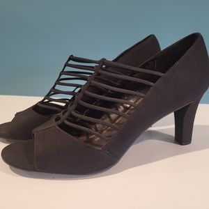 IMPO Vassi Strappy Stretch Textile Peep Toe 3" Heels, Size 10